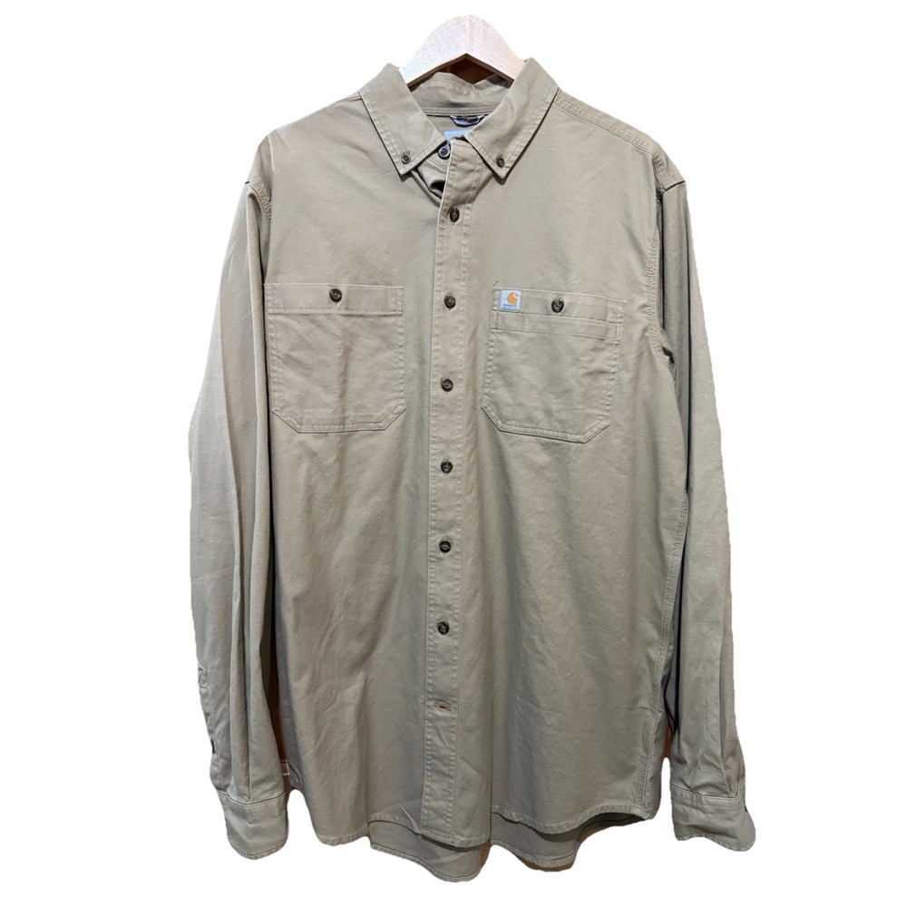 Carhartt Rugged Flex Men Midweight Canvas Long Sleeve Tan Relaxed Fit Large EUC